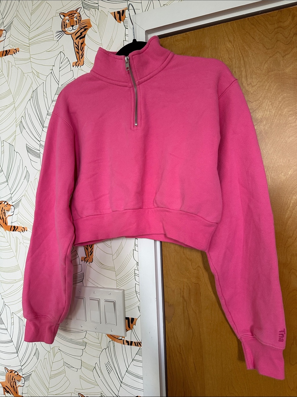 TNA Hot Pink Cropped Half-Zip Sweatshirt